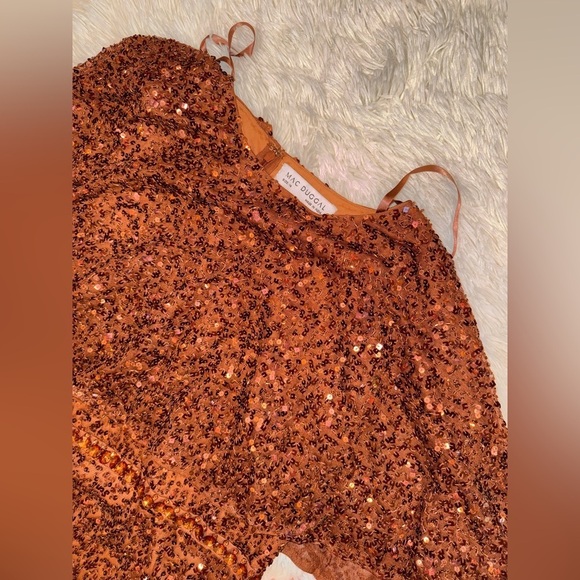 NWOT MAC DUGGAL Embellished Cape High Neck Midi Dress Copper sz 14 - Picture 3 of 6